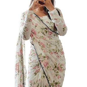 Sidhidata Women's Georgette Digital Printed Ready To Wear one Minute Saree With Unstitched Blouse Piece