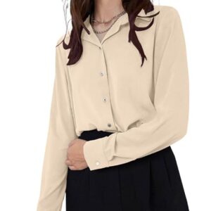 GRECIILOOKS Women's Rayon Oversized Fit Crop Top Korean Style Long Sleeve Oversized Button Down| Workwear Top for Office & Casual Wear (Available in Plus Size and Combo Pack of 2)